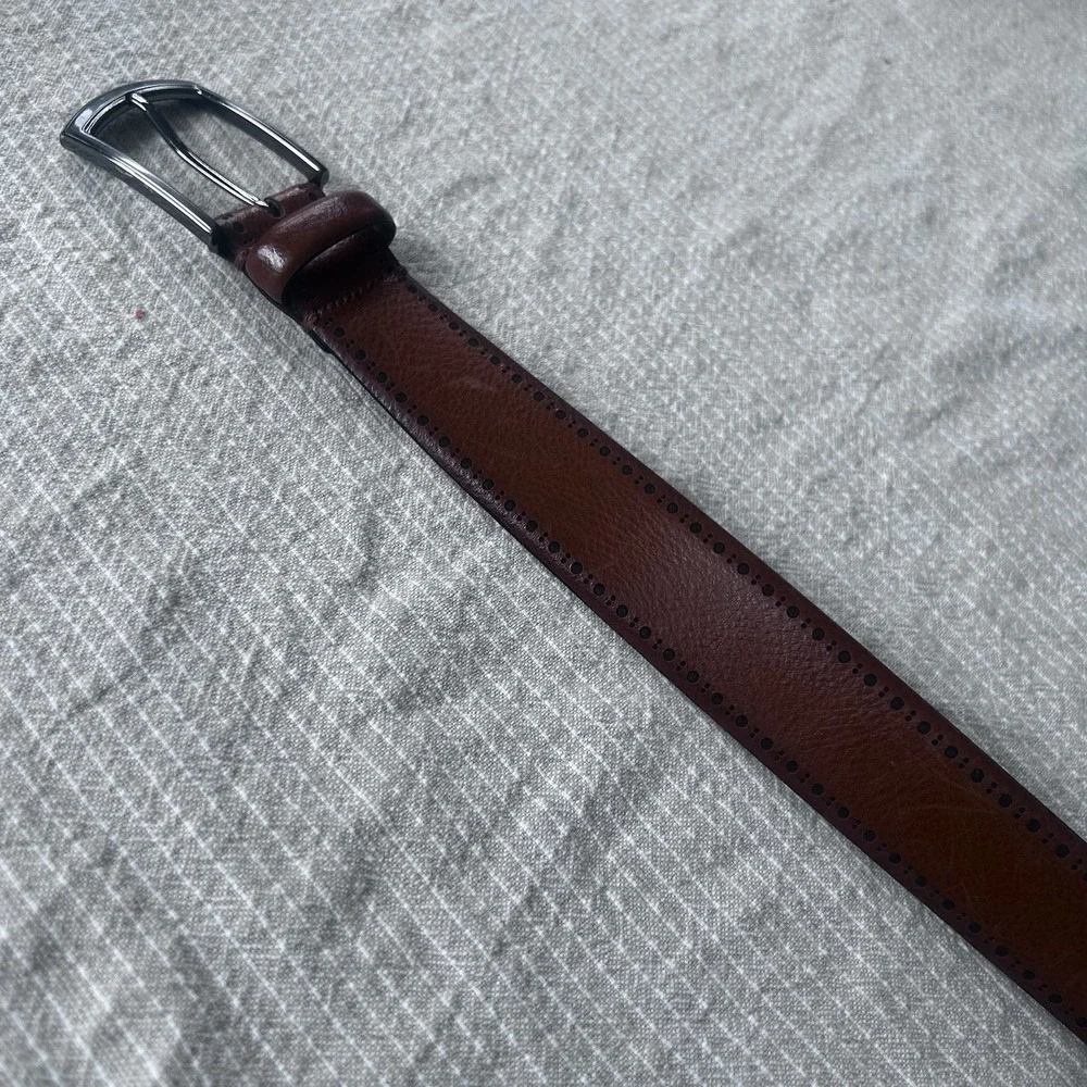 Genuine Italian Leather Belt Made in Italy Brown Slim Casual Dress Classic Sz 42